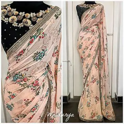 £21.99 • Buy Bollywood Style Georgette Designer Saree Indian Wedding Party Wear Sari JR