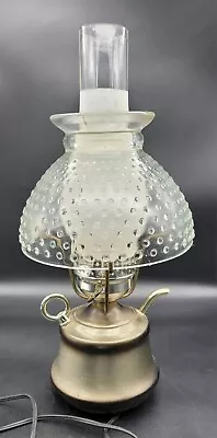 Vintage Hurricane Table Lamp Brass Oil Can Shape With Clear Hobnail Shade And... • $45