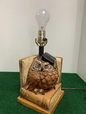 Vintage Chalkware Wise Old Owl Lamp. Orange Eyes. • $75