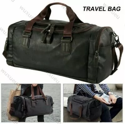 NEW Travel Bag Leather Weekender Sports Bag Shoulder Bag Men Black XXL Backpack • £29.39