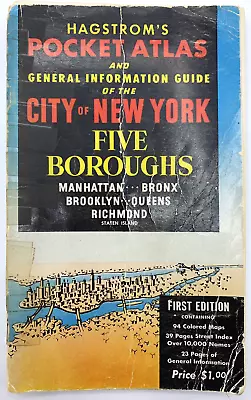 1950s Hagstrom Pocket Atlas New York City First Edition Five Boroughs Map Vtg • $38