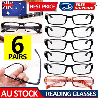 6 Pairs Mens Ladies Wayfarer Frame Magnifying Reading Glasses Nerd Spectacl AU • $9.95