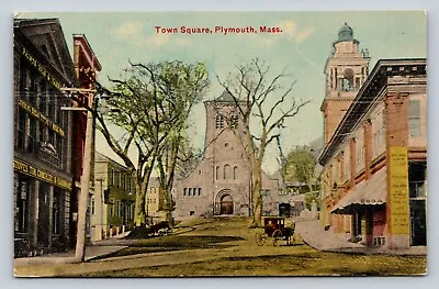Carriage & Horse At Town Square Plymouth Massachusetts Vintage Postcard 1713 • $7.99