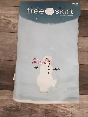 VTG Martha Stewart 48  Blue Tree Skirt Christmas  SNOW MAN   (READ) • $39.98