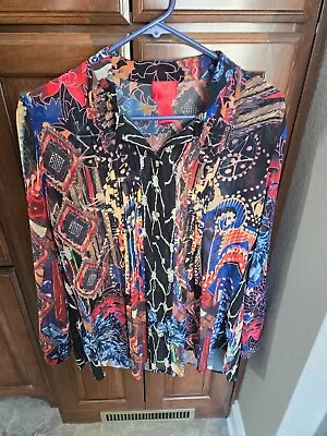 EUC - V Cristina Large (L) Semi-Sheer Colorful TOP 100% Polyester Long Sleeves • $10.99