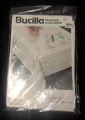 Vintage Bucilla Stamped Cross Stitch Rosebuds Tablecloth 40547 52 X 70 Sealed • $19.99