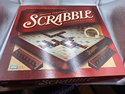 Scrabble Deluxe Turntable Edition 2001 Burgundy Wood Tiles 100% Complete Set • $28.67