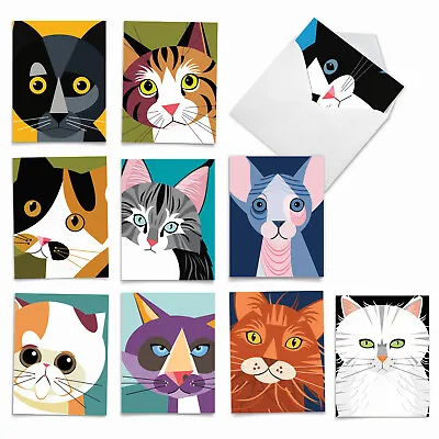 10 Assorted All Occasion Blank Note Cards Pack - Cubic Cats • $11.98