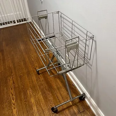 Vintage Rid Jid Metal Wire Laundry Basket Cart Collapsible Folding On Wheels • $119.97