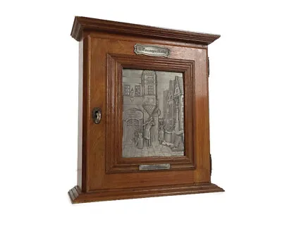 Vintage German Oak Kitchen Apothecary Wall Cabinet Brass Plaque Hausapotheke  • $436