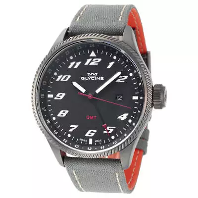 GLYCINE Airman Contemporary Black Dial Quartz Gray Cordura Band Swiss Watch • $193.99