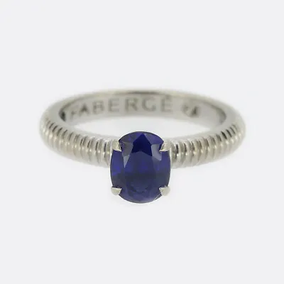 Faberge Colours Of Love Sapphire Fluted Solitaire Ring 18ct White Gold • $5808.94