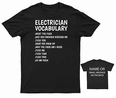 £13.95 • Buy Electrician Vocabulary T-Shirt Funny Rude Personalised