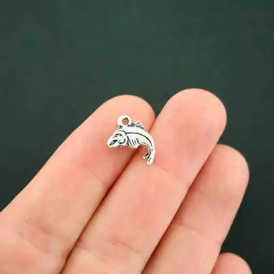 10 Fish Charms Antique Silver Tone 2 Sided Fantastic Detail - SC7265 • $4.99