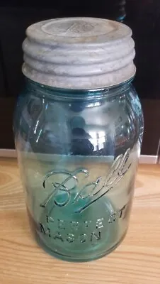 Vintage Ball Blue Green Perfect Mason Jar Lucky #7 With Original Zinc Lid READ • $11.99