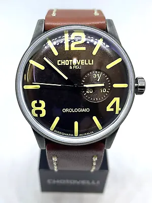 Chotovelli Navy 44mm Mecha-Quartz Super Domed Brown Leather Men's Watch- 5900.1 • £245