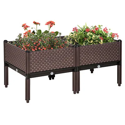 £41.99 • Buy Outsunny Set Of 2 Raised Garden Bed Elevated Planter Box For Flower, Vegetables
