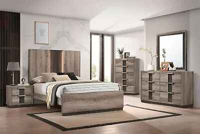 NEW Modern Rustic Italian 5PC LED Gray Black Queen King Bedroom Set Furniture • $1879.99