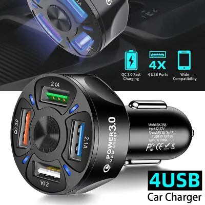 Car Cigarette Lighter 4 USB Charger Charging Adapter QC3.0 Mobile Phone Charger. • £5.89