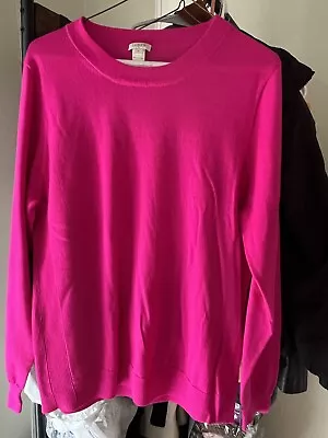 J Crew Sweater Hot Pink Merino Wool Spring Thin Long Sleeve Size L Runs Small • $11.90