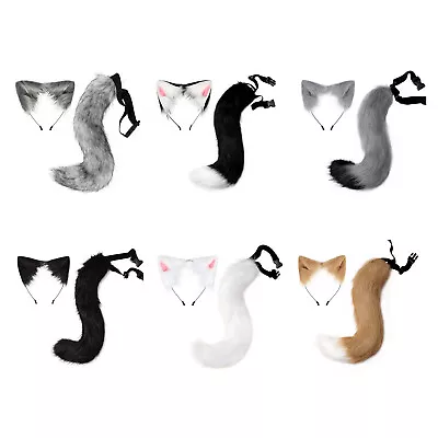 Adult Faux Fur Cat Ears Role Play Animal Cosplay Halloween Plush Fox Tail Soft • $15.80