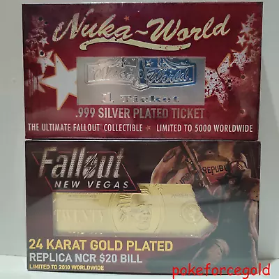 Fallout Nuka World And NCR $20 Bill Gold And Silver Plated Tickets Figurines Set • $128.17