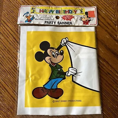 Disney Happy Birthday Banner Mickey Mouse ~1980s 42x7 VTG Carrousel Party Favors • $15.10