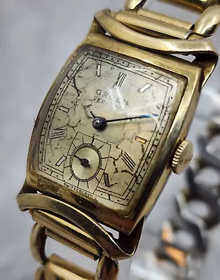 VINTAGE 1940s MENS GRUEN VERY-THIN PRECISION GOLD FL WATCH • $123.45