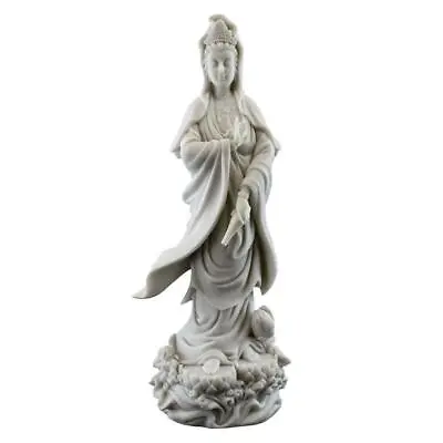 $82.95 • Buy KWAN YIN ON LOTUS PEDESTAL STATUE 12.5  Buddhist Goddess White Marble Resin Quan