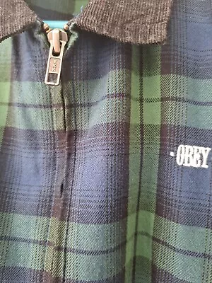 Obey Green Blue Zip Up Jacket With Cord Collar Size M Tarten. Excellent Conditio • £9.99