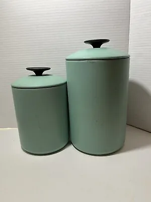 Vintage WEST BEND Kitchen Canister Set  Of (2) With Lids Green PLEASE READ • $14.99