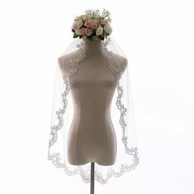 1 Tier Short Wedding Bridal Veil With Comb Lace Edge Fingertip Length • $11.99