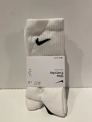 Nike Everyday Cotton Cushioned Crew Socks 3 Pair White Multi Size Sports A2 • $34.95