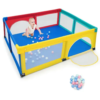 Large Baby Playpen Play Yard Kids Activity Center W/ 50 PCS Ocean Balls Outdoor • £59.95