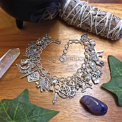Pagan Charm Bracelet With 34 Charms Handmade Jewellery Wiccan Witch Druid Gift • £12