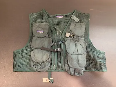 Patagonia Vintage 90's Fly Fishing Vest Mens Green Mesh Zip Pockets M/L • $79.99