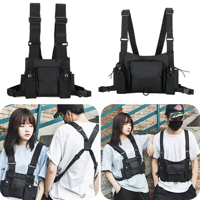 Tactical Harness Chest Rig Bag Hip-Hop Cross Shoulder Front Bag Unisex UK New • £10.19