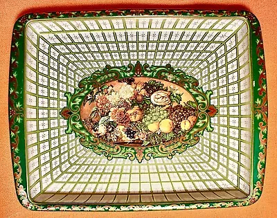 Vintage Daher Decorated Ware Floral Fruit Metal Tray Gold Trim Trinket Dish Tray • $14.25