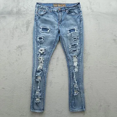 V.I.P Jeans Women's 11/12 Blue Mid-Rise Skinny Pants 32x30.5-Measured Destroyed • $17.50