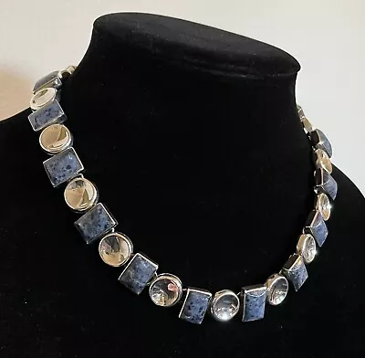 Vintage  Sterling Silver 950 Sodalite Gems Chunky Heavy Necklace Taxco Mexico NR • $36