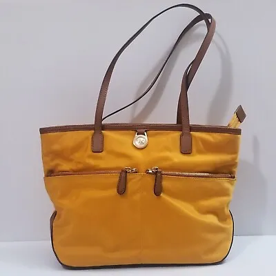 Michael Kors Kempton Medium Pocket Nylon Tote Handbag Purse Hunter Forest Yellow • $39.99