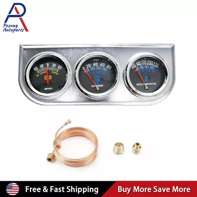 2'' 52mm Chrome Car Triple Gauge Set Kit Amp Meter Water Temp Oil Pressure 3in1 • $22.89