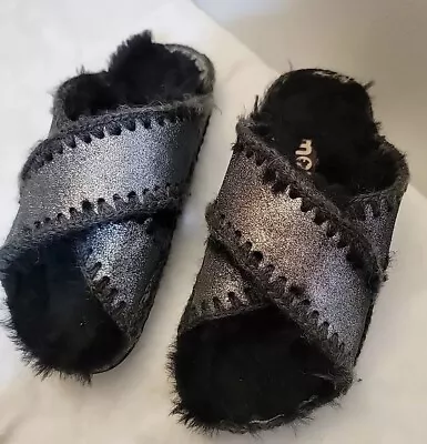 RARE Mou Eskimo Cross-Crossed Women’s Sz 7 SEE PICTURES Black Slide Sandals  • $59.10