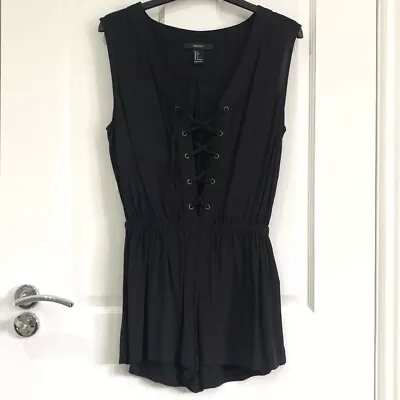 Rrp£25 Forever21 Black Sexy Deep V-neck Criss Cross Lace Up Tie Playsuit Romper • £6.88