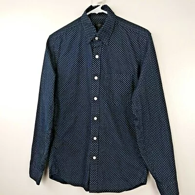 J Crew Shirt Men's Small Navy Blue Polka Dot Long Sleeve Button Front Casual • $14.39