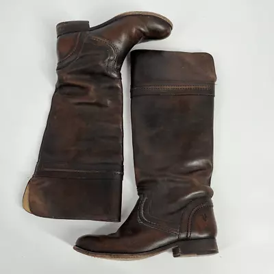 VTG Frye Riding Boots Melissa Trapunto Knee-High Dark Brown Leather Womens 7.5B • $95