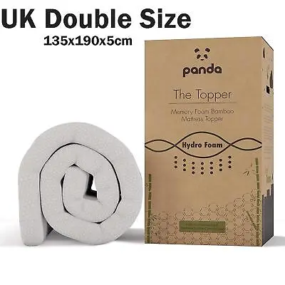 Panda Memory Foam Bamboo Mattress Topper Hydro Foam UK Double Bed Size 135x190cm • £117.89
