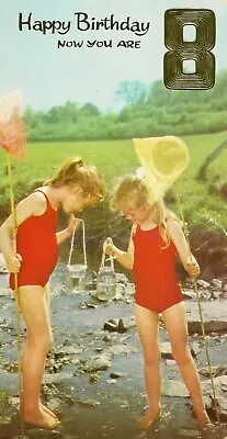 8th Happy Birthday Girls Vintage Greeting Card 8 Years Old - River Fishing Nets  • £1.99