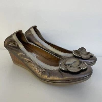 Hispanitas Wedge Heel Court Shoes Leather Metallic Bronze Brown Size 3 36 • £20