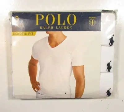 Polo Ralph Lauren Men's White Classic Fit V-Neck Moisture Wicking T-Shirt 3 Pack • $34.99
